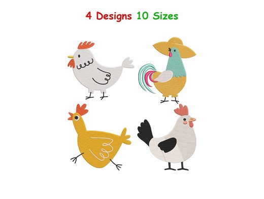 Chickens Embroidery Designs - Farm Chicken Patterns - Cute Chicken Machine Embroidery - Chicken Digital Embroidery Files - 10 Sizes - Etsy