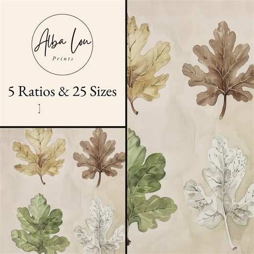 Oak Leaf Collection Print - Soft Brown Watercolor, Vintage Botanical Decor, Earthy Autumn Wall Art, Rustic Nature Printable Painting 407 - Etsy