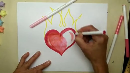 How to Draw and Easy Cartoon Flaming Heart Step by Step