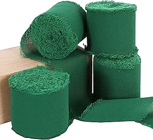 TONIFUL 4 Rolls Forest Green Chiffon Ribbon 1 1/2 inch× 5.5 Yards Fabric Silk Ribbon for Gift Wrapping Wedding Party Decoration Flower Bouquet Wrapping Bows Making DIY Crafts