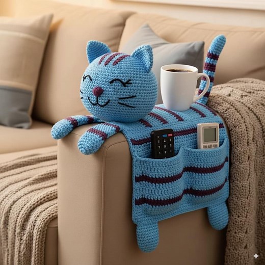 Crochet Cat Sofa Arm Organizer Pattern: Beginner-friendly Couch Caddy (PDF Download) - Etsy