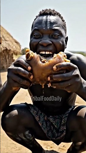 Tribal Food Extreme Mursi Tribe Eats HIPPO! #tribalfood #africanvillagelife #shorts