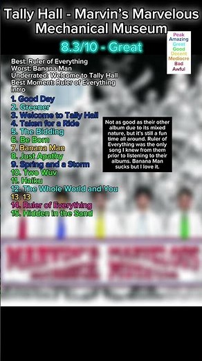 Tally Hall - Marvin’s Marvelous Mechanical Museum #tallyhall #albumreview #music #indierock