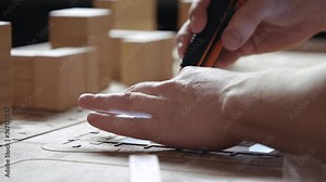 Man Made Structure Objects for New Life People. Project for the Presentation Created from Ecological Materials. Entrepreneur Create for the Exhibition a Sample of Calm Living Space. Close-up shot