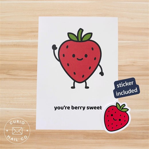 You’re Berry Sweet – Strawberry Flat Greeting Card   Sticker - Etsy