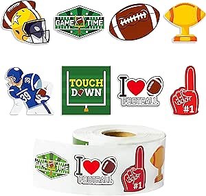 Haooryx Football Sports Stickers Roll - 800 Pcs Super Rugby Football Bowl Waterproof Vinyl Reusable Laptop Stickers Coloring Book Scrapbook Water Bottle Page Activity Pad Sports Birthday Party Favors