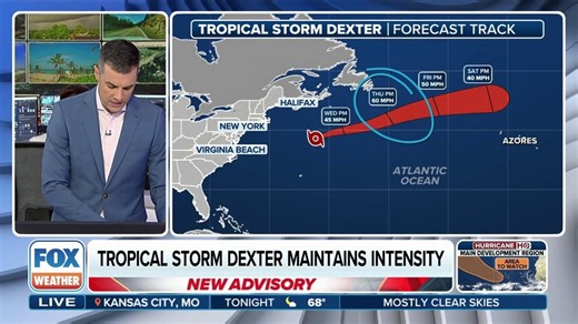 Tropical Storm Dexter maintains intensity moving out into Atlantic  | Latest Weather Clips | FOX Weather