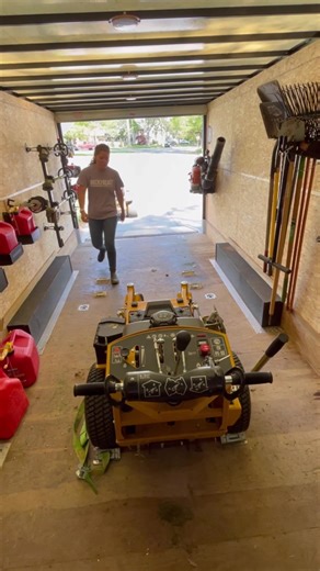 When it has a gate- first thing I do is use my walk behind, then mow whatever I can with my rider, then weed whack 😅 #mowingsetup #trailer #fyp #beckthebeast @Bravo Trailers