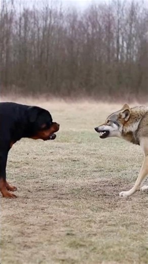 Rottweiler vs Wolf… Who Will Attack First? 😳🐺🐕