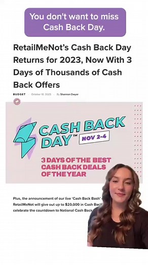 Back that cash up with three days of the biggest offers around from RetailMeNot! Get excited for hundreds of exclusive deals and cash back offers (up to 20% cash back!) from top brands. National Cash Back Day starts Nov 2! #cashbackday #cashbackday2023 #retailmenot #retailmenotapp #earncashback #cashback #dealsandsteals #cashbackshopping #holidaysavings #budgetholiday #onlineshoppingdeals