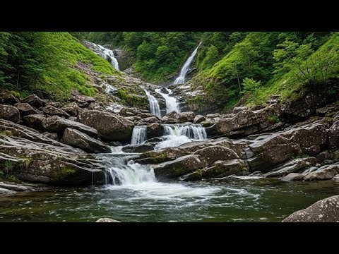 Amazing Waterfall, Relaxing Brook, Forest Ambience, Sleep, ASMR