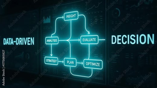 A visual representation of a data-driven decision-making process, highlighting key steps like analysis, strategy, and optimization. Stock Video