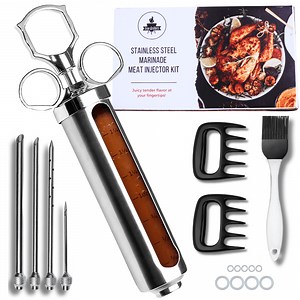 Iron Grillers Stainless Steel Meat Injector Syringe Kit for Smoking & Grilling Turkey, Brisket & BBQ