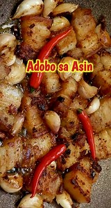 8M views · 51K reactions | Pork Adobo Recipe - Adobo sa Asin Ingredients: 1 kg - pork belly 1 cup - water 1 tsp - salt 1 tbsp - vinegar 1 tsp - ground pepper 1 tsp - chicken powder 1 tbsp - spicy chilis 2 heads - garlic with peel garnish with spicy chilis Cooking Time: approximately 1 hour & 15 minutes Serving: 3+ people | Pinoy Spicy Kusina | Facebook