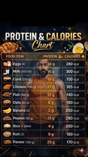 High Protein Foods & Calories Chart 💪