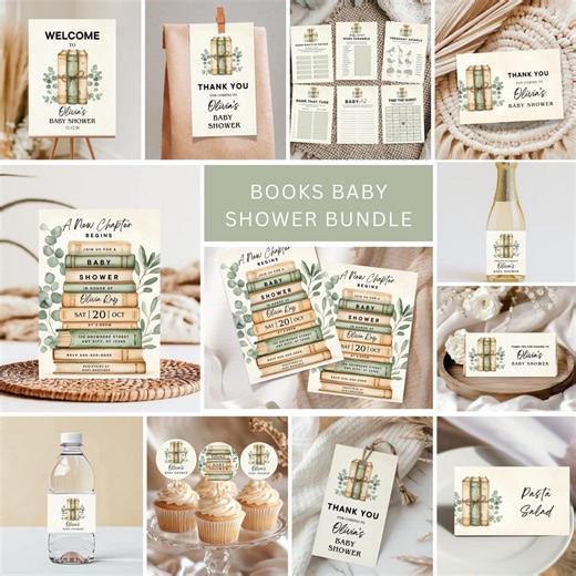 Book Baby Shower Bundle: A New Chapter Begins Party Set (canva Editable Templates, Digital Download - Etsy
