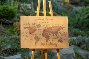 World Map Guest Book Wedding, Wooden Guest Book Sign, Map Guest Book, Alternative Wedding Guest Book, Adventure Awaits Guestbook - Etsy
