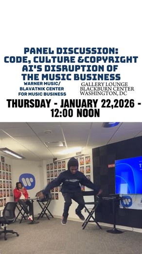 Warner Music/ Blavatnik Center at Howard University on Instagram: "THIS is how excited we are for this conversation 👀🎶💻 CODE, CULTURE & COPYRIGHT AI is reshaping the music business in real time—and we’re breaking it all down. From creativity to ownership, innovation to protection, this panel dives into how technology is redefining the future of music. 📍 Gallery Lounge, Blackburn Center 🗓 Thursday, January 22, 2026 ⏰ 12:00 PM 📍 Washington, DC"