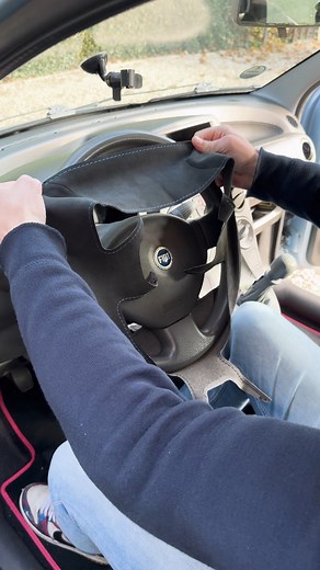 Clean fit, better grip. See how the cover transforms the wheel. #CoverMyWheel #SteeringWheelCover #CarMods #CarInterior #DIYCarMod #CarAccessories #CarEnthusiast | Covermywheel