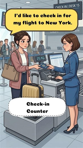 Check-in Counter | Airport English Conversation | English Practice A2-B1 #englishpractice #p2