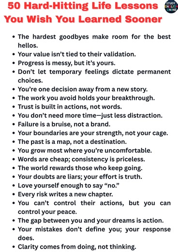 50 Hard-Hitting Life Lessons You Wish You Learned Sooner #50LifeLessons #MotivationalWisdom #LifeChangingTruths #InspirationForAll #LearnEnglish #PersonalDevelopment #MindsetShift #EnglishWithPurpose #GrowYourMind #LifeHacks | STUDY English Online
