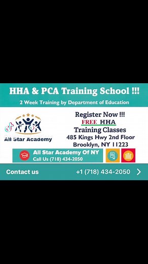 Register Now !!! FREE HHA Training Classes All Star Academy 485 Kings Hwy 2nd Floor Brooklyn, NY 11223 #freetraining #fyp #nychiring #hiringnow #hha