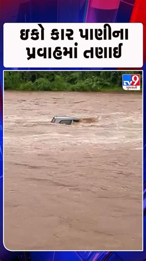 નવસારીમાં પૂર ભરેલા કોઝવે પરથી પસાર થતી ઇકો કાર પાણીના પ્રવાહમાં તણાઈ | #youtubeshorts #shorts