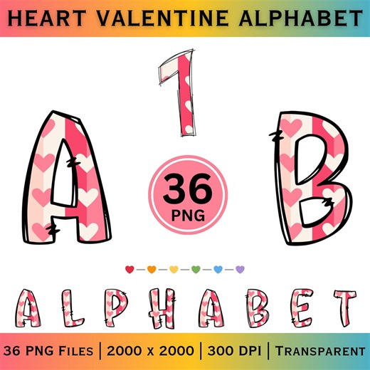 Heart Valentine Alphabet PNG A–Z and 0–9 | Love Heart Letters | Valentines Alphabets Digital Download - Etsy