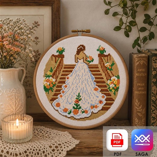 Bride Cross Stitch Pattern, Wedding Dress Embroidery Design, Romantic Floral Bride PDF, Bridal Gift, Wedding Sampler PDF & SAGA - Etsy