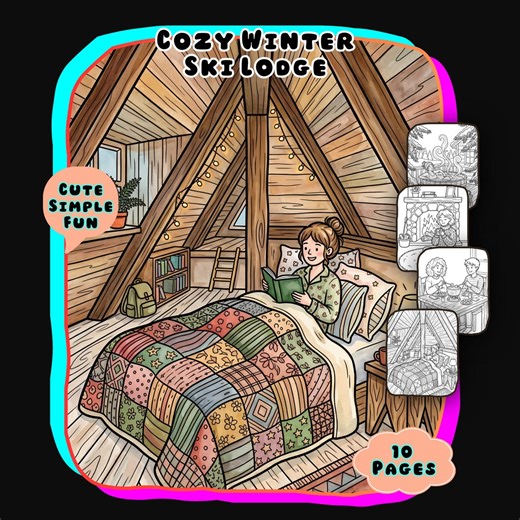 Cozy Winter Ski Lodge Coloring Book, Relaxing Snow Cabin Pages, Winter Vacation Art, Adult Coloring PDF, Digital Download - Etsy