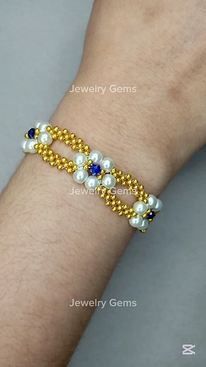 314K views · 7.1K reactions | Bracelet  #JewelryGems #bracelet Materials: 1. Gold seed beads 11/0 2. Navy blue crystal beads 4mm 3. Pearls 5mm 4. Beading needles #11 & thread 5. Clasps & scissor  Thread length: 240cm | Jewelry Gems | Facebook
