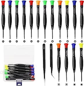 18Pcs Screwdriver Set Magnetic Small Screwdrivers with Flathead Phillips Screwdrivers Pentalobe Torx Star Screwdrivers Tweezers in Different Sizes Colors