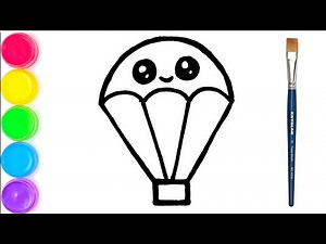 How to draw a parachute simple | Drawing air balloon step-by-step tutorial