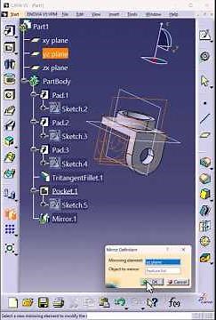 CATIA V5 Part Design | Pad, Pocket, Mirror & Fillet #shorts