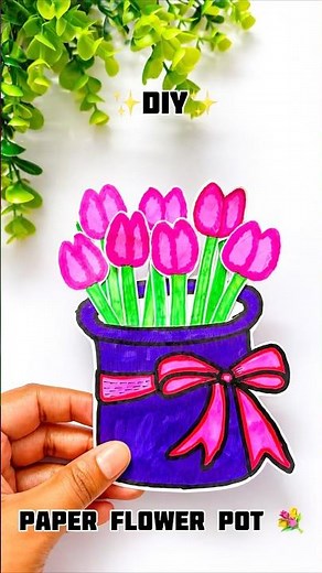 DIY Paper Flower Pot🌷Easy & Cute Craft Idea #diy #papercraft #flowers #shorts #handmade #decor