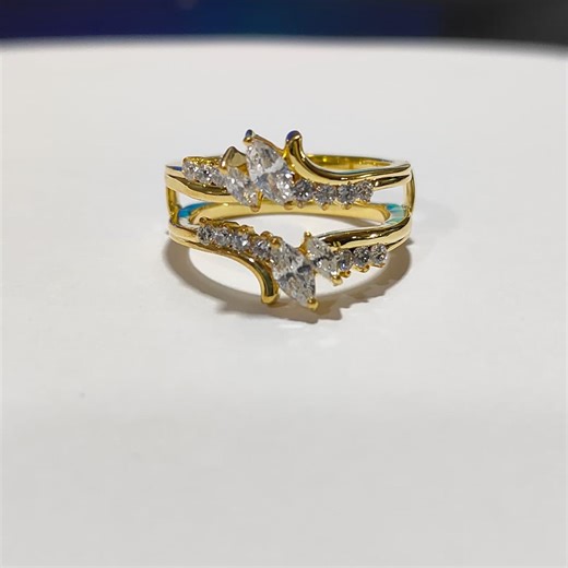 Elegant Gold Finish Silver Ring Enhancer Marquise Round Cut Crystal Wrap Band Double Row Curved Ring Guard Perfect Wedding Anniversary Gift - Etsy