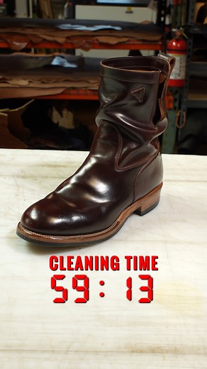 Cleaning & polishing shell cordovan on an in house ✨customized✨ Viberg Engineer Boot. Full video on the Rose Anvil Builds channel ∆ | rose_anvil