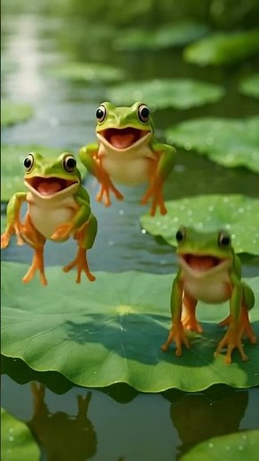 The Frogs’ Grand Performance 💃🐸-Three frogs dance in perfect sync, ending with a graceful splash! ✨💦