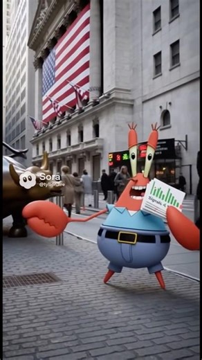 Mr. Krabs selling trading signals at the New York stock exchange #fyp #viral #shorts #trading