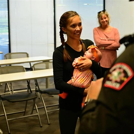 Yesterday, RCPD was visited by Nicole and her infant daughter, McKenzie. What makes this visit so unique? 🤔 Well, in July Nicole was out for a jog and was struck unexpectedly by an errant motorist while crossing an intersection along her running route. Nicole was 7 months pregnant at the time of the accident, and the next thing she remembers was waking up in the hospital and being told she would need an emergency C-section to have her baby delivered several weeks early! 🌟 Nicole underwent the 