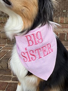 Big Sister Dog Bandana | Pink Gingham Dog Bandana | New Puppy Announcement | Dog Pregnancy Reveal | Embroidered Dog Bandana - Etsy