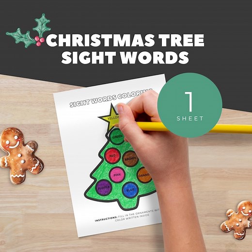 Christmas Sight Word Activity, Tree Decorating Reading Game Printable, Kids Holiday Worksheet, Winter Literacy Center, Kinder, First Grade - Etsy