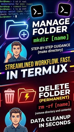 Termux: Create & Delete Folders Fast! ✅ #termux #termuxtutorial #createdeletefolders #shorts