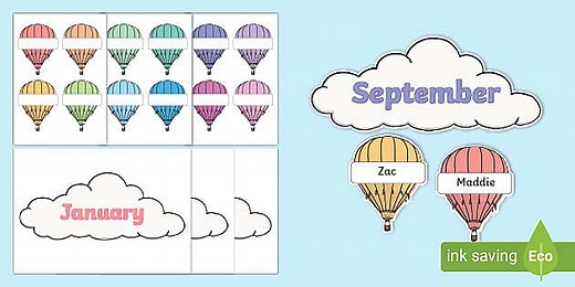 Editable Hot Air Balloon Birthday Display Pack Pastel Colours