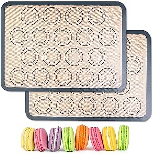 HOOMIL Macaron Silicone Baking Mats, 13"x9", Non-Stick, Reusable, Food Safe, Quarter Sheet Size Silicone Mat, Pack of 2
