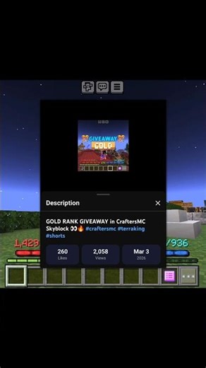 Gold Rank Giveaway Winner 👑🔥 | CraftersMC Skyblock #craftersmc #terraking #shorts