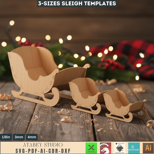 Christmas 3D Sleigh Design - Laser Cut Santa Sleigh for Festive Decorations 730 - Etsy