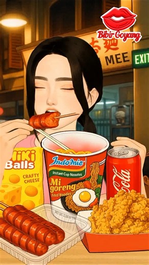ASMR MUKBANG! Indomie Cup, Grilled Sausages, Crispy Chicken, Coca-Cola & Chiki #asmr #animation