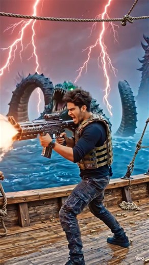 SEA MONSTER ATTACK! 🐉 Gun vs Beast! 🔫🔥 #action #shorts #monster #survival