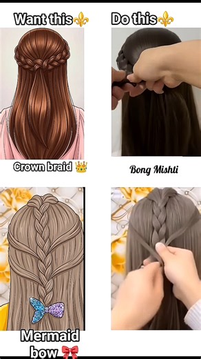 Day 174/365Days🎀✨Mermaid Bow&Crown Braid Hairstyle Tutorial👑🧜‍♀️Easy Cute Hairstyle #hairstyle #hair